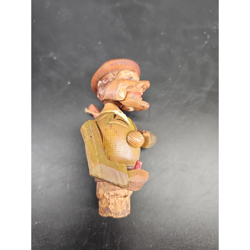 Vintage German Wood Mechanical Man Wine Stopper Hand Carved Anri